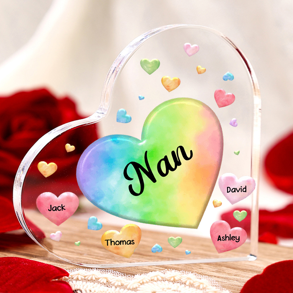 4 Names - Personalised Acrylic Heart Keepsake Custom Text Colourful Hearts Ornament Gift for Mother/Grandma-Jessemade AU