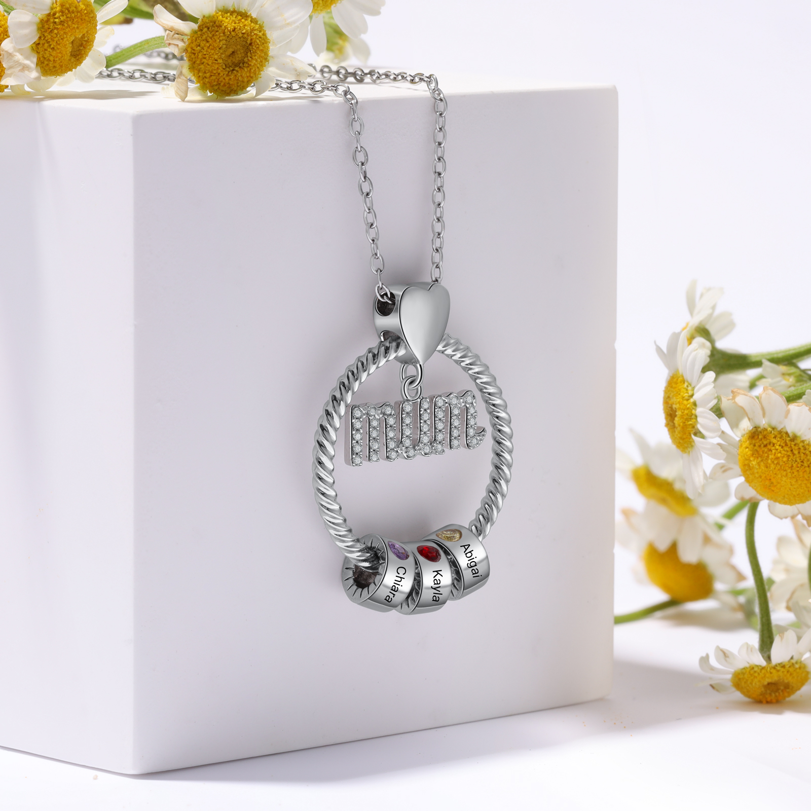 3 Names - Personalised Mum Circle Necklace Gift Set with Gift Box Custom Names & Birthstones Pendant Necklace Gift For Mum-Jessemade AU