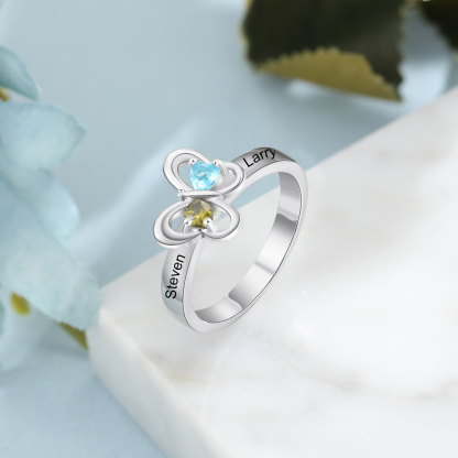 Personalised Mothers Ring with 2 Birthstones Engraved 2 Names Ring Gifts for Her-Jessemade AU