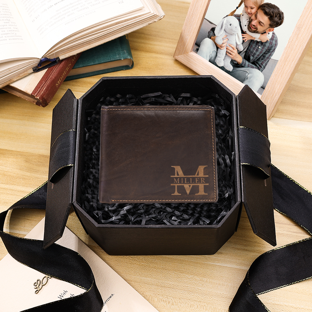Men Wallet Personalised Monogram Genuine Leather Wallet Father's Day Gift-Jessemade AU