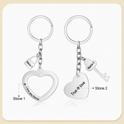 Personalised Couple Keychain Set Customised with 2 Names & 2 Birthstones Keychain Heart Matching Gift-Jessemade AU