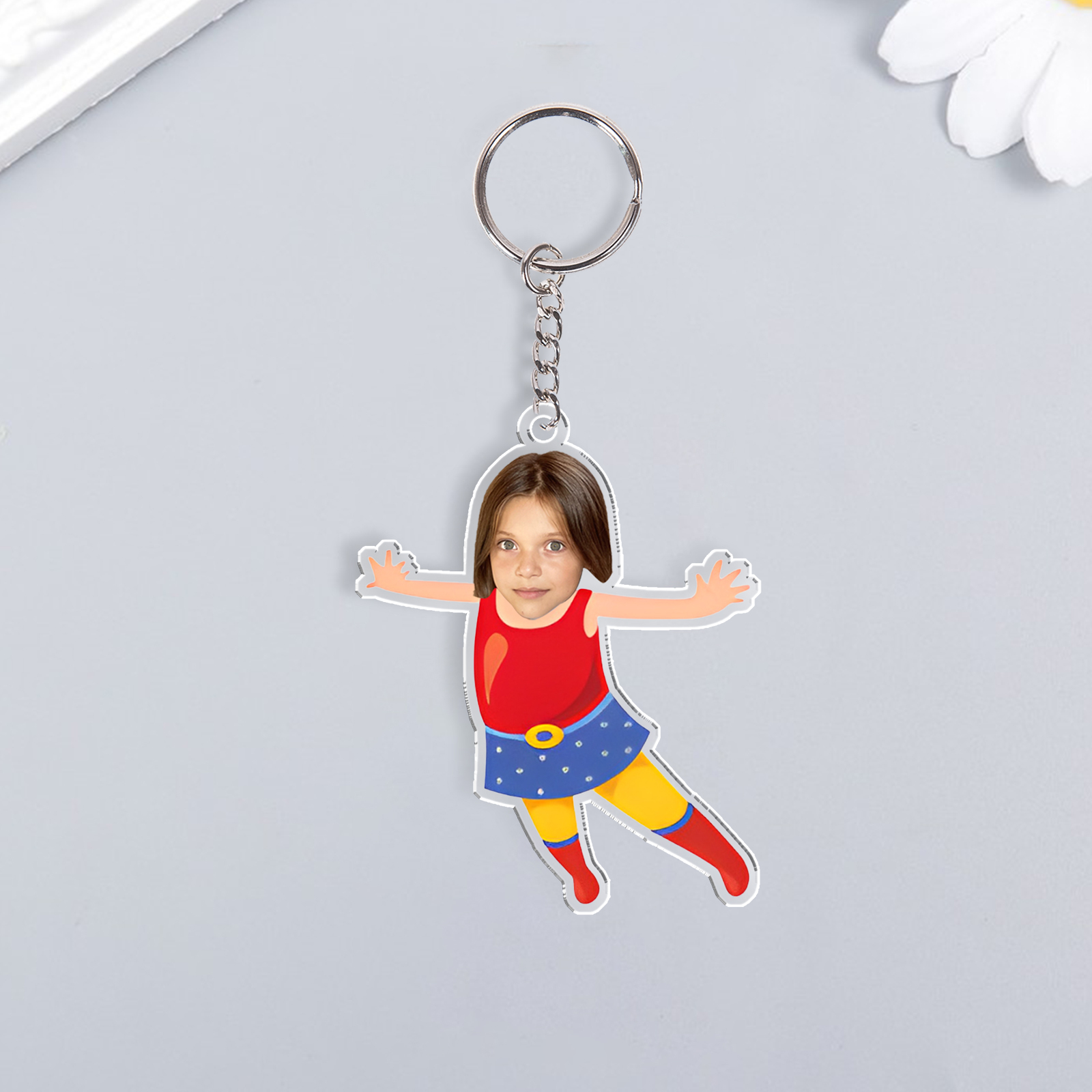 Personalised Superman Acrylic Keychain Custom Photo Funny Hanging Ornament Back to School Gift for Daughter/Son-Jessemade AU