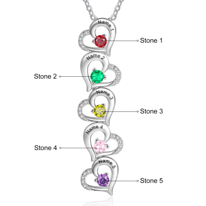 Personalised Heart Necklace With 5 Birthstones Engraved Names Gift For Her-Jessemade AU