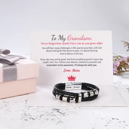 To My Grandson, Inspirational Leather Bracelet Bangle with Message Card Gifts For Man-Jessemade AU