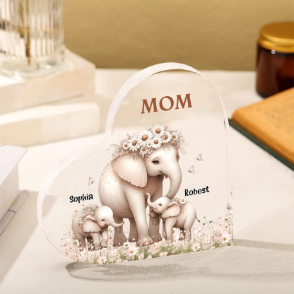 2 Names - Personalised Acrylic Heart Keepsake Custom Text Elephant Family Ornament Gifts for Mother/Grandma-Jessemade AU