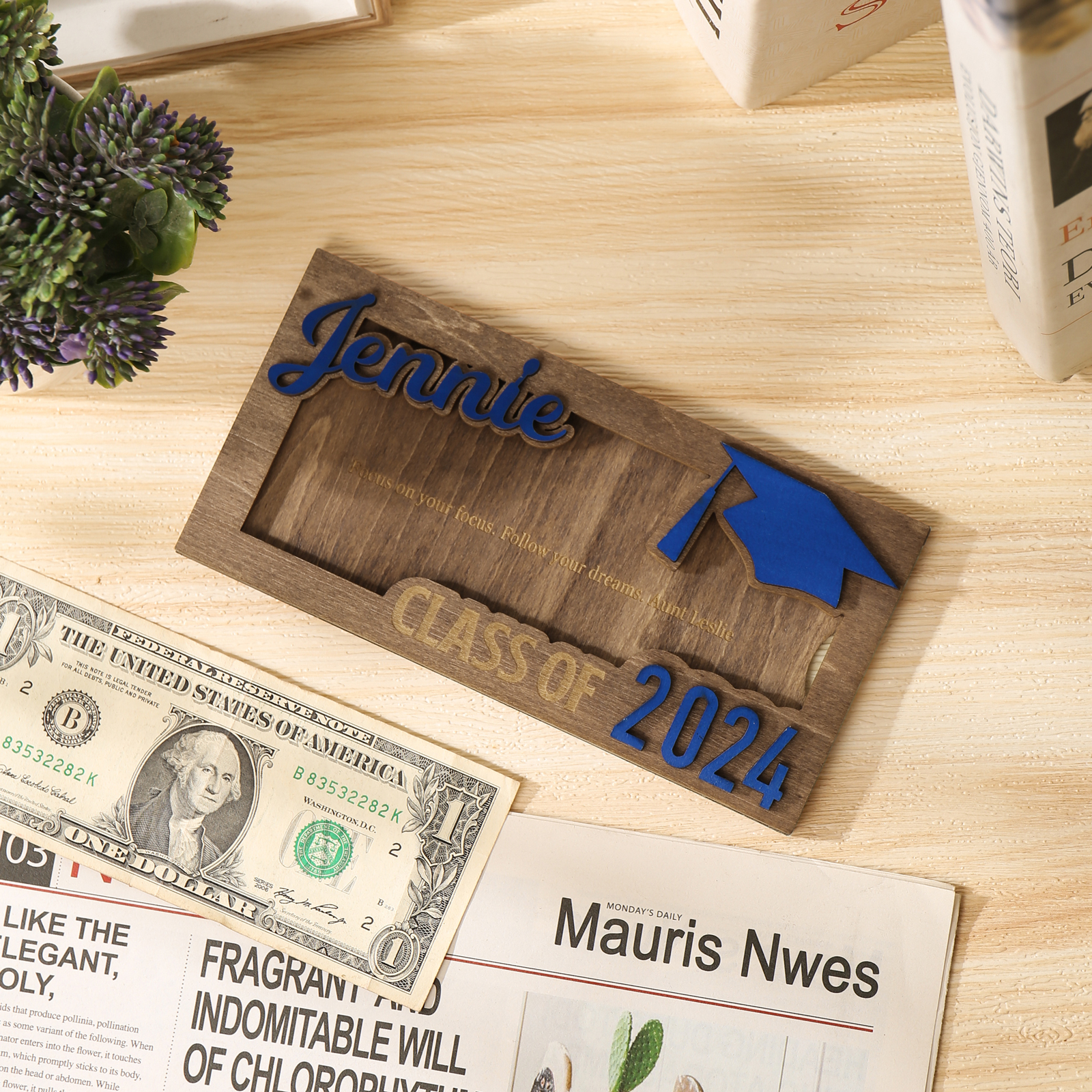 Class of 2024 Personalised Graduation Cash Clip Custom Name & Text Cash Box Creative Gifts for Her/Him-Jessemade AU