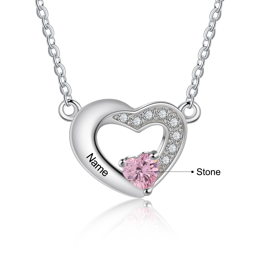 Personalised Heart Necklace with Birthstone Engraved Name Gifts for Her-Jessemade AU