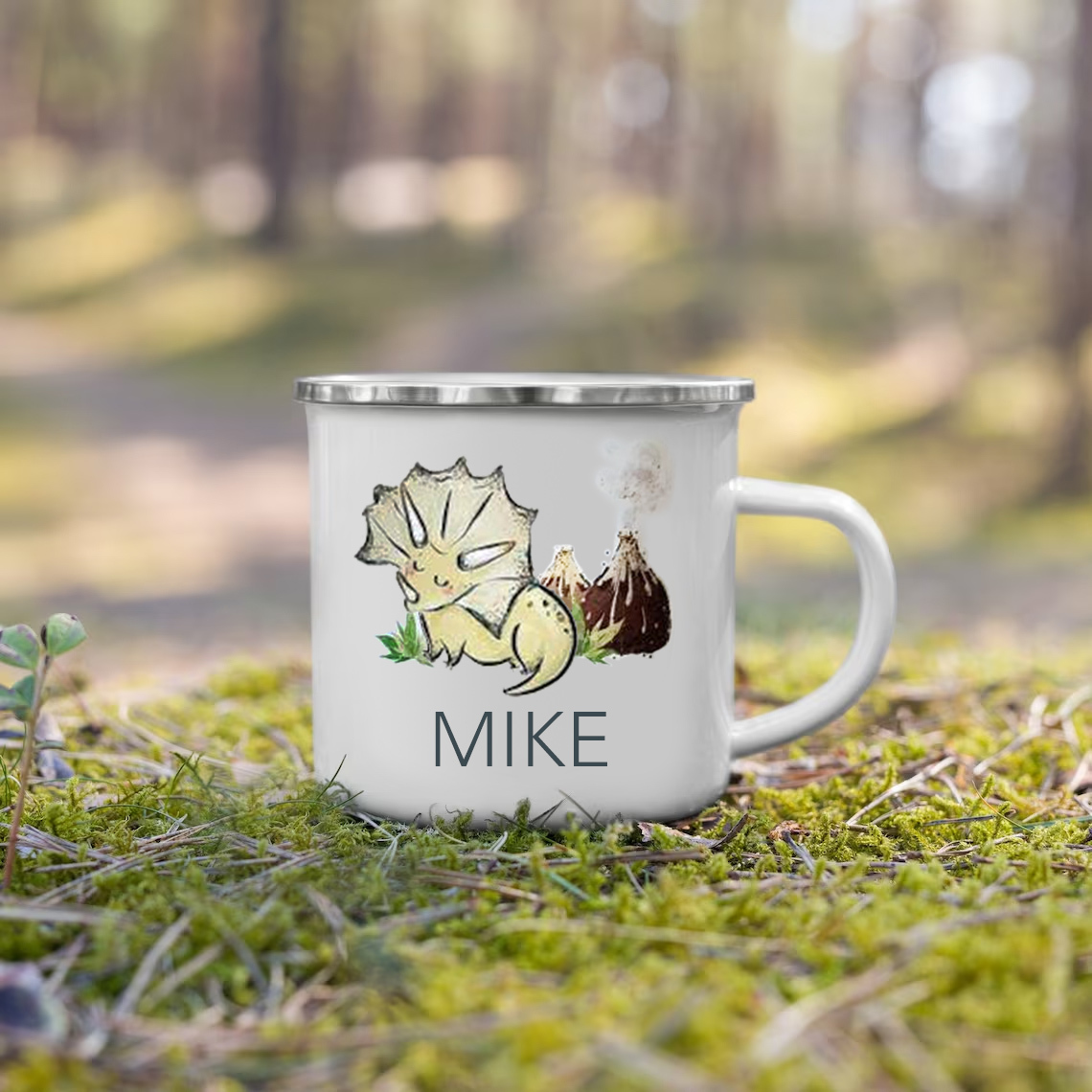 Personalised Enamel Mug Customised Name Dinosaur Cup Camping Mug Birthday Gift for Kids - Triceratops-Jessemade AU