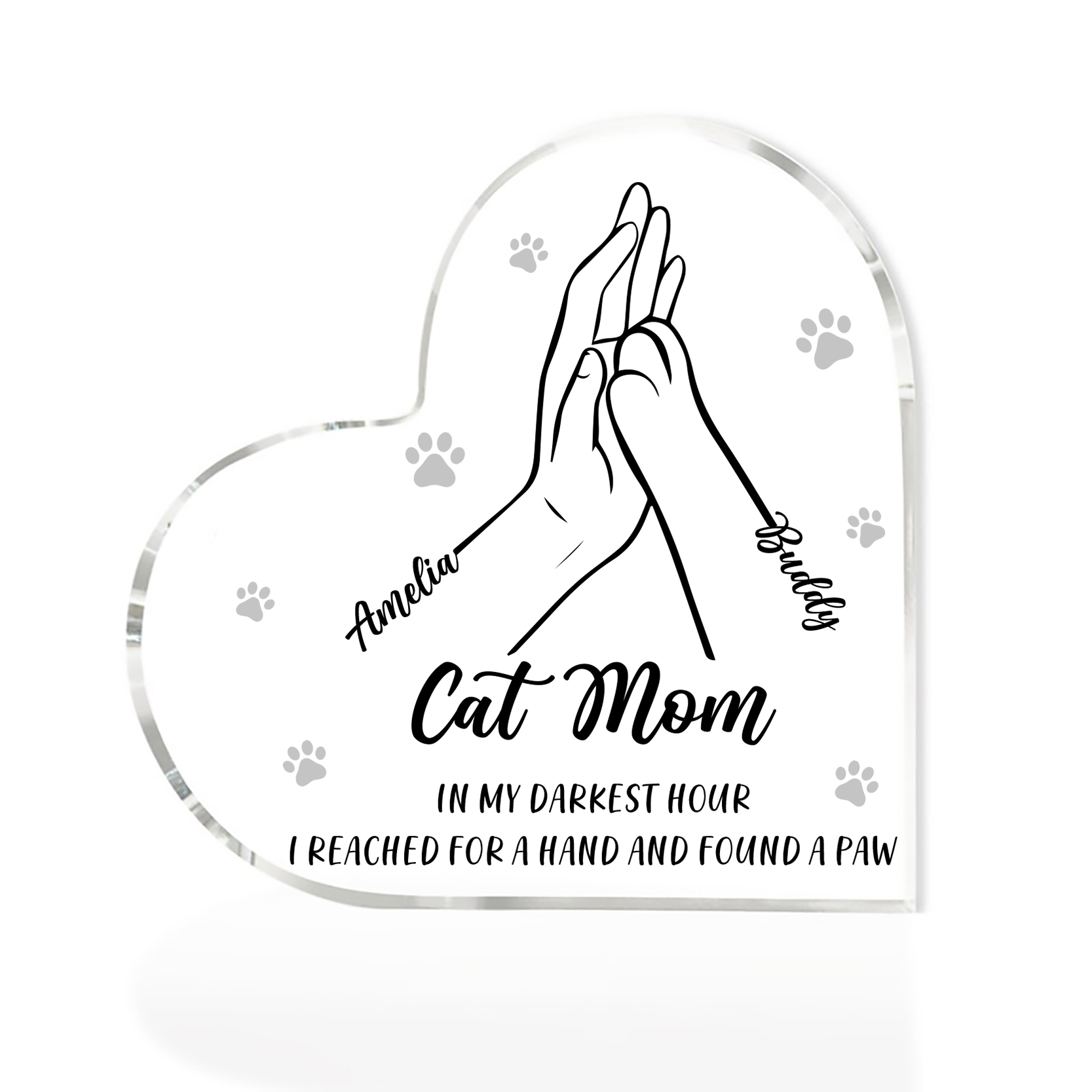 Personalised Acrylic Heart Keepsake Custom 2 Names & Text Dog/Cat Paw Ornaments Gifts for Mother/Father/Pet Lovers-Jessemade AU