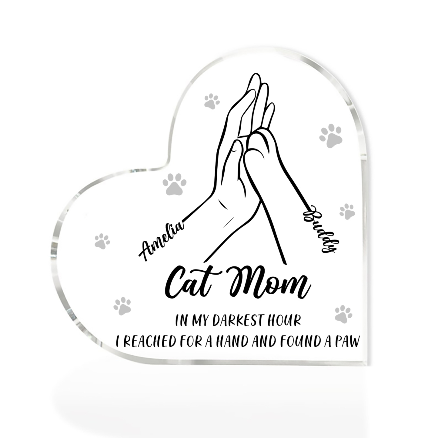 Personalised Acrylic Heart Keepsake Custom 2 Names & Text Dog/Cat Paw Ornaments Gifts for Mother/Father/Pet Lovers-Jessemade AU