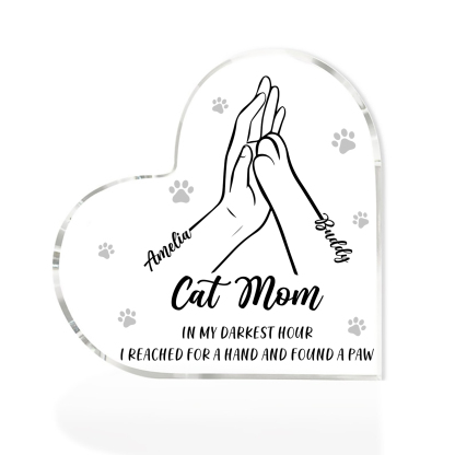 Personalised Acrylic Heart Keepsake Custom 2 Names & Text Dog/Cat Paw Ornaments Gifts for Mother/Father/Pet Lovers-Jessemade AU