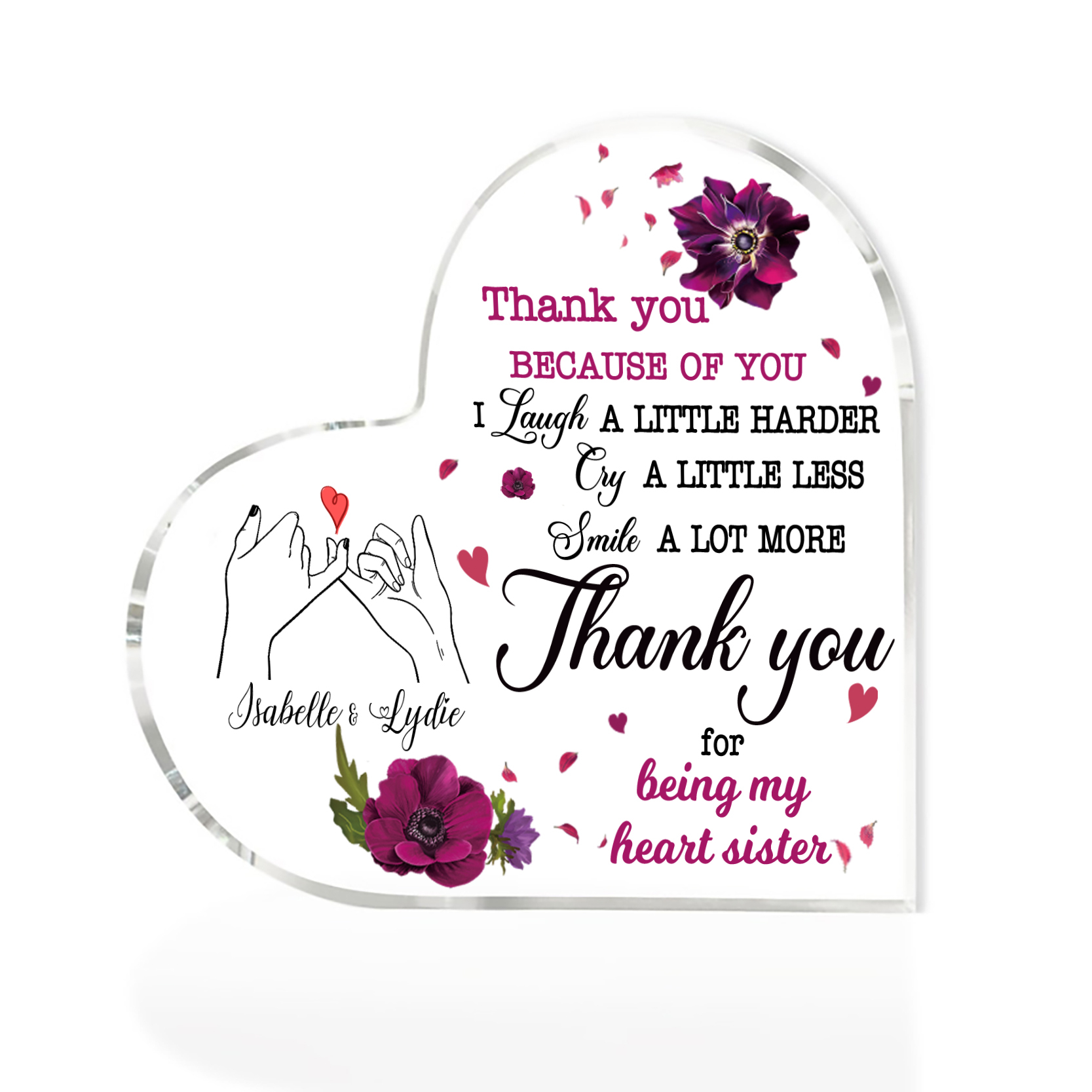 Pinky Swear Acrylic Heart Keepsake Customised 2 Names Violets Ornament "Thank You For Being My Heart Sister" Gift For Sister-Jessemade AU