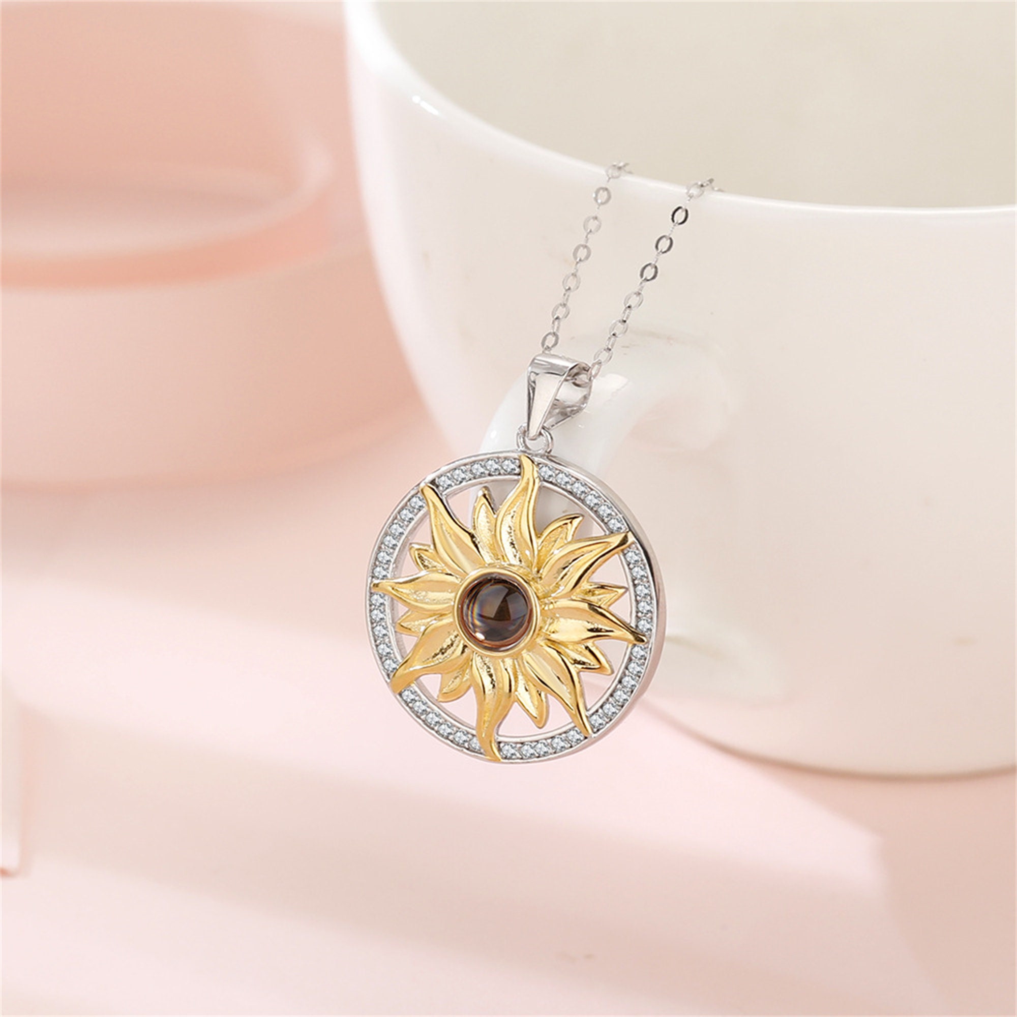 Personalised Sunflower Projection Necklace Custom Photo Necklace Creative Gift for Her-Jessemade AU