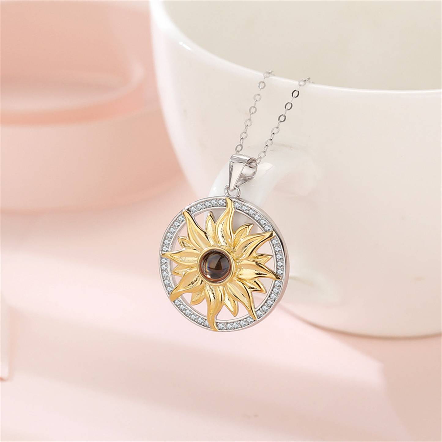 Personalised Sunflower Projection Necklace Custom Photo Necklace Creative Gift for Her-Jessemade AU