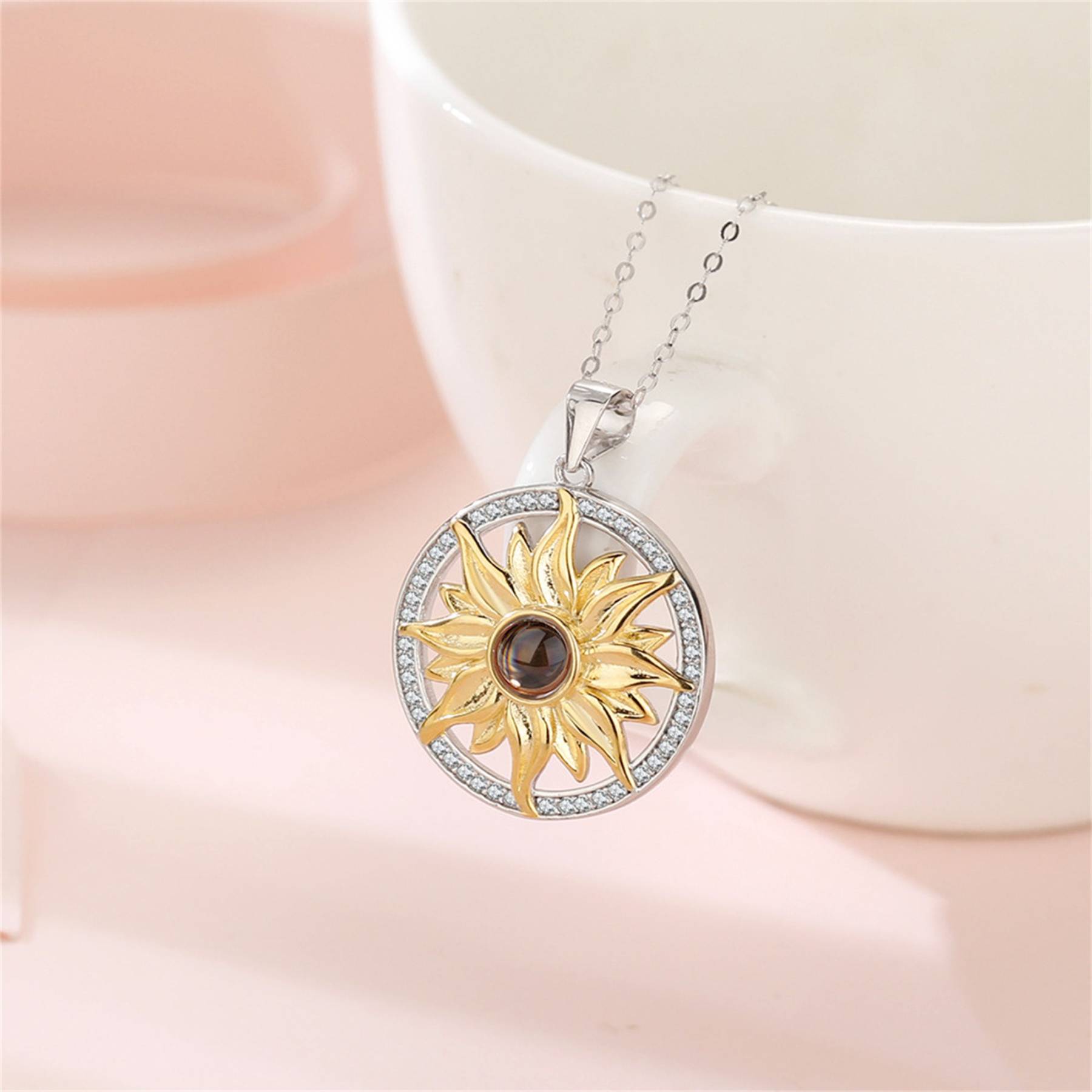 Personalised Sunflower Projection Necklace Custom Photo Necklace Creative Gift for Her-Jessemade AU