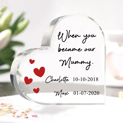 Personalised Name Acrylic Heart Keepsake Custom 2 Texts Ornaments Gifts - When You Became Our Mummy-Jessemade AU