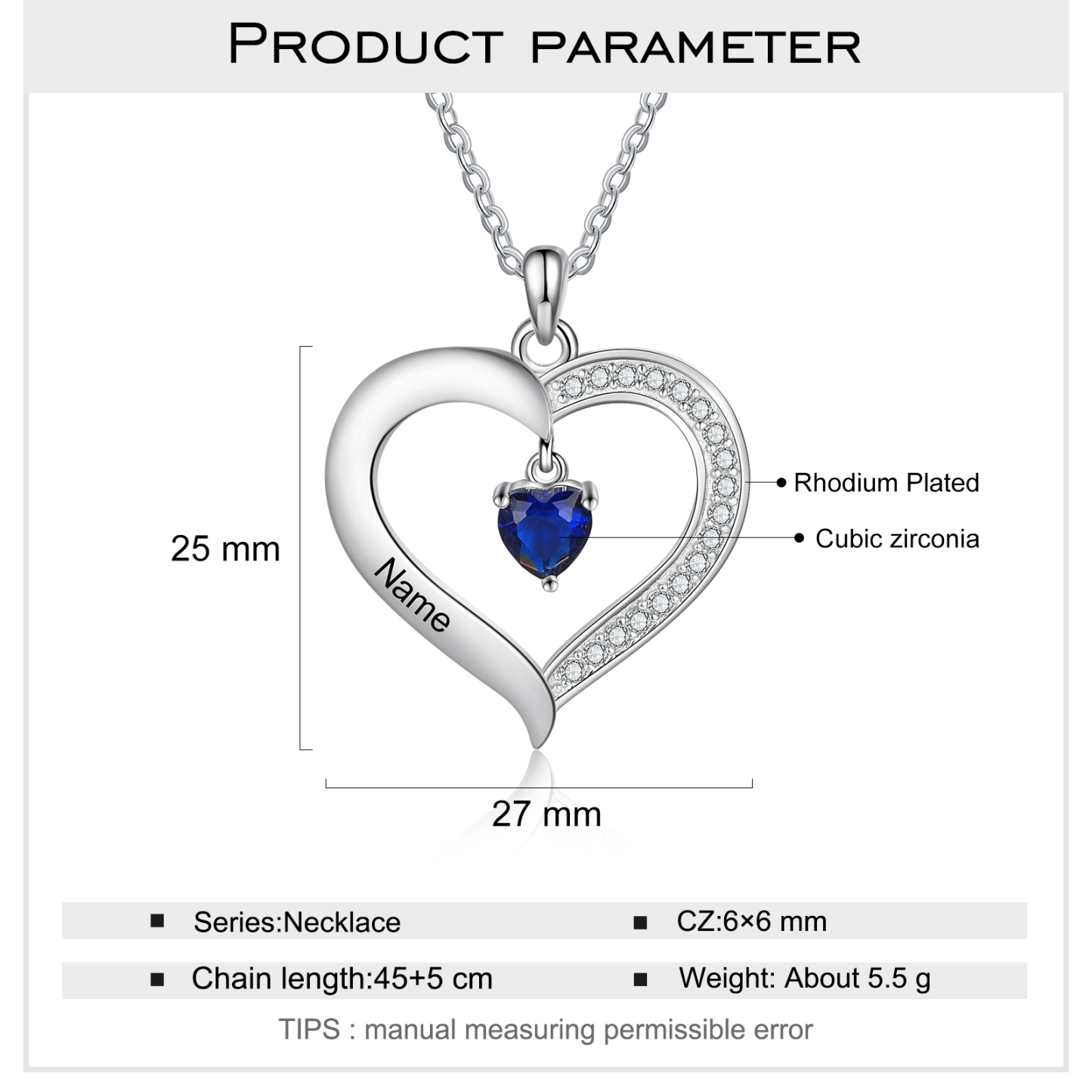 Personalised Necklace With 1 Heart Birthstone Engraved Names Heart Necklace Gift For Women-Jessemade AU