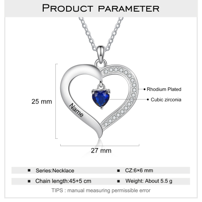 Personalised Necklace With 1 Heart Birthstone Engraved Names Heart Necklace Gift For Women-Jessemade AU