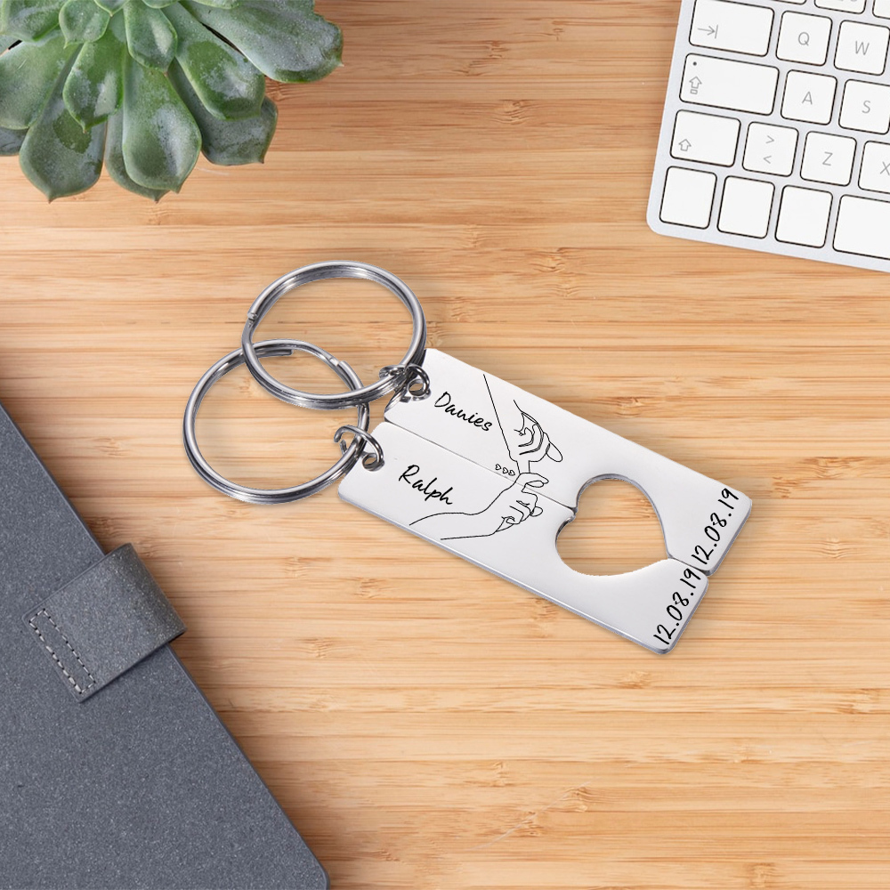 Personalised Couple Keychain Set Customised Names & Date Matching Couple Keyring Valentine's Day Gifts For Couples-Jessemade AU