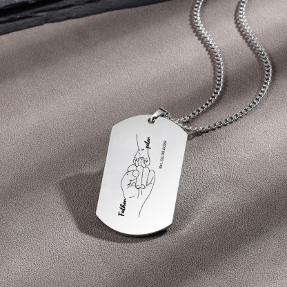 Custom Fist Bump Family Necklace with 1 Kid's Names Personalised Photo Dog Tag Necklace Father's Day Gifts-Jessemade AU