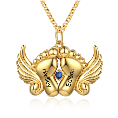 Personalised Baby Feet Photo Locket Necklace with Birthstone Custom Names Necklace-Jessemade AU