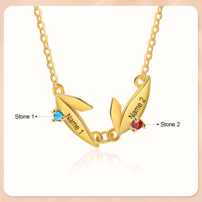 Personalised Leaves Pendant Necklace Custom 2 Names & 2 Birthstones Necklace Gifts for Her-Jessemade AU