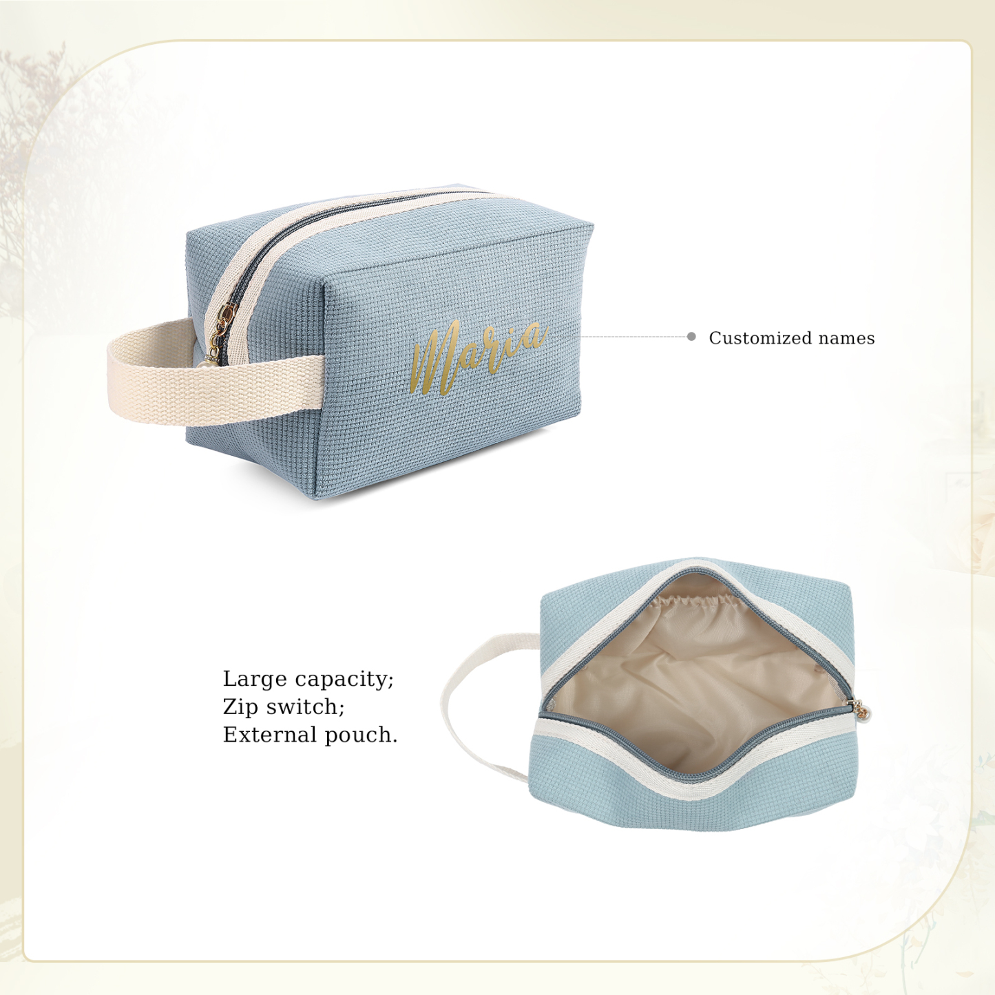 Personalised Name Cosmetic Bag Custom Makeup Bag Zipper Storage Bag Gifts for Ladies Girls-Jessemade AU