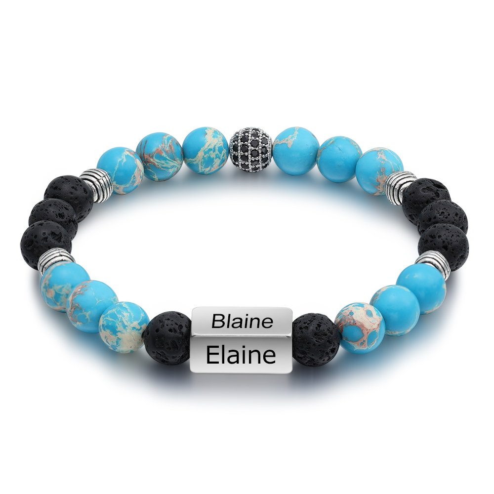 Personalised Round Beads Bracelet Custom Names Men's Bracelet Gifts For Him-Jessemade AU