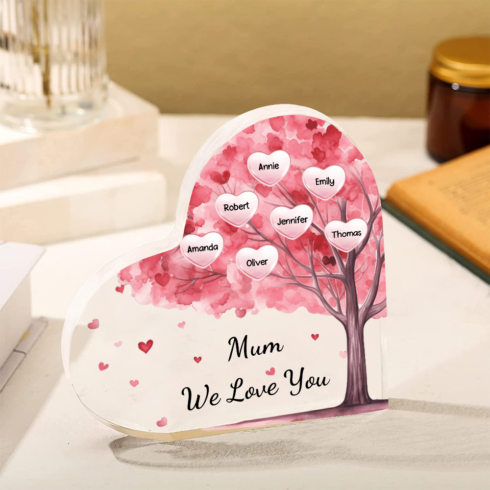 7 Names - Personalised Acrylic Heart Keepsake Custom Text Pink Tree Ornaments Gifts for Grandma/Mother-Jessemade AU
