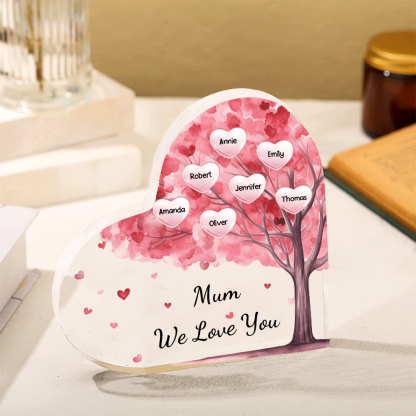 7 Names - Personalised Acrylic Heart Keepsake Custom Text Pink Tree Ornaments Gifts for Grandma/Mother-Jessemade AU