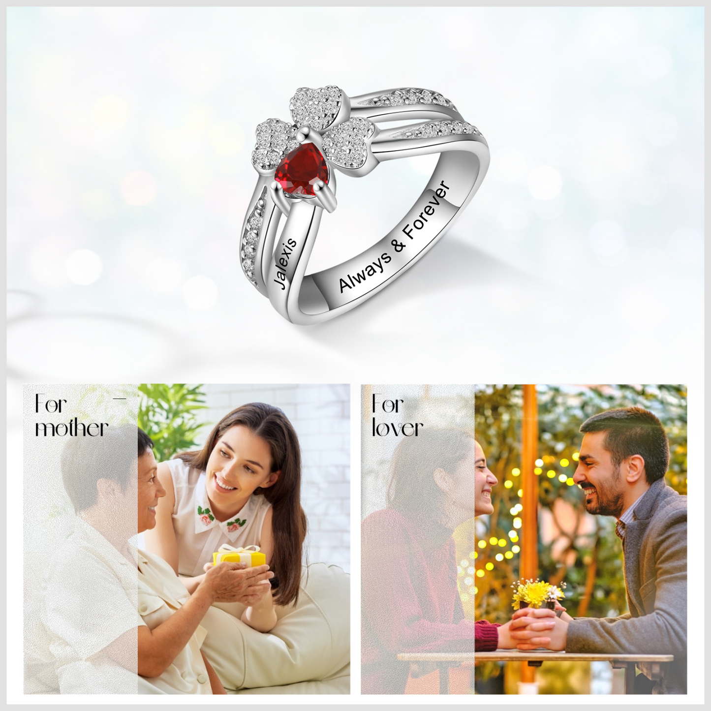 Personalised Ring With 1 Birthstone Engraved Names Ring Best Gift For Women-Jessemade AU