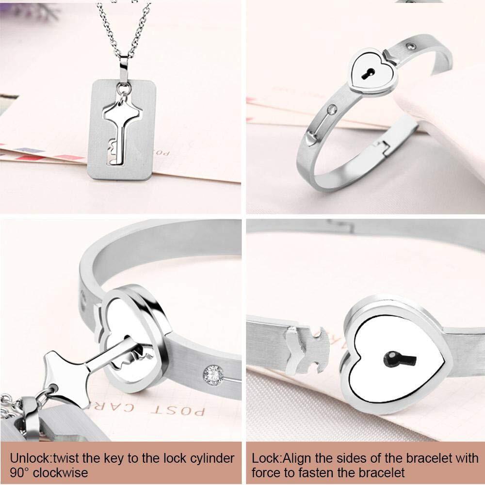Key to My Heart Couple Key Necklace and Love Lock Bracelet Set-Jessemade AU