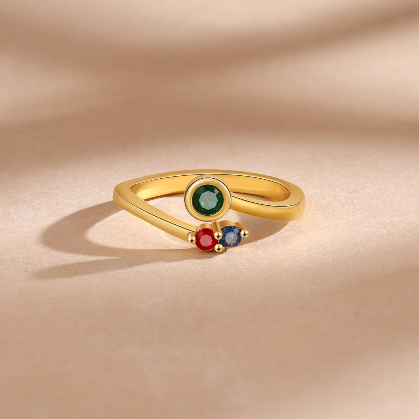 Personalised Women's Ring Custom 3 Birthstones Open Ring Birthday Gift for Ladies Girls-Jessemade AU