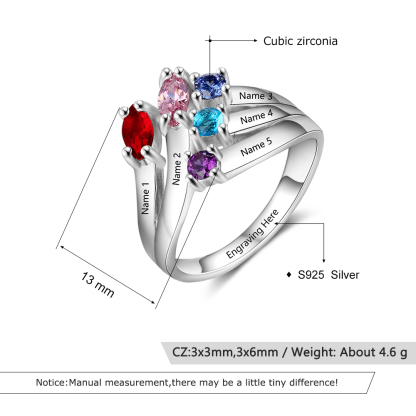 Mother's Day Family Ring Personalised 5 Birthstones Ring With Names Gifts for Her-Jessemade AU