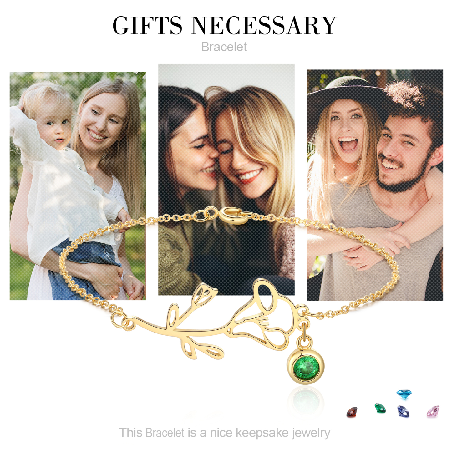 Personalised Birthflower Bracelet With 1 Birthstone Gift For Women-Jessemade AU