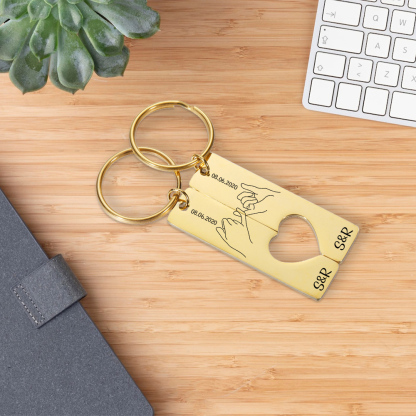 Personalised Couple Pinky Promise Keychain Set Customised Letters & Date Matching Keyring Valentine's Day Gifts For Couples-Jessemade AU