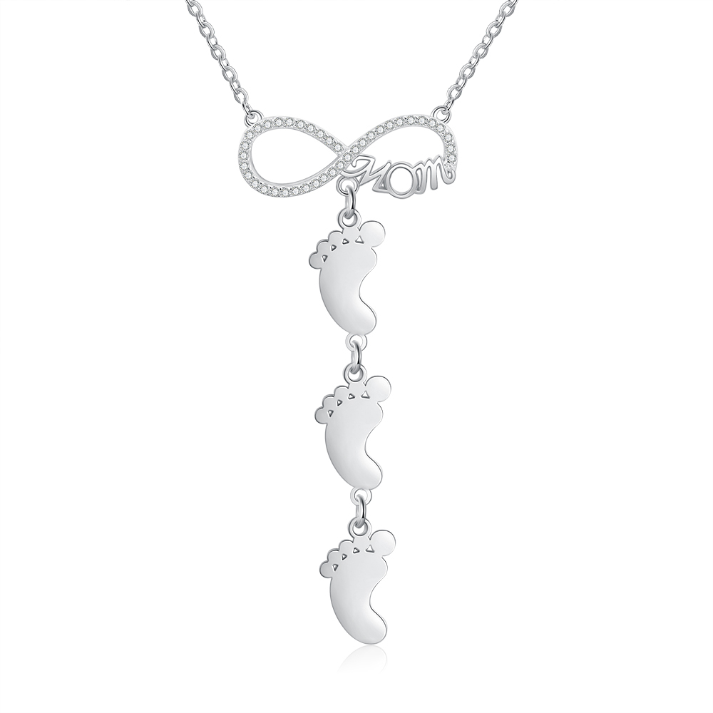 Mother's Day Gifts Personalised Infinity Baby Feet Mother Necklace Engraved 3 Names Necklace Gifts For Mom-Jessemade AU