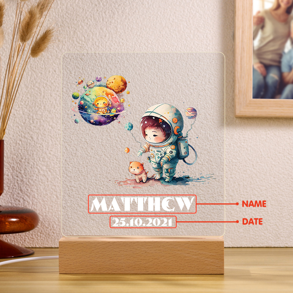 Astronaut Boy Girl Night Light with Personalised Name Date Nursery LED Night Light Birthday Gifts For Kids-Jessemade AU