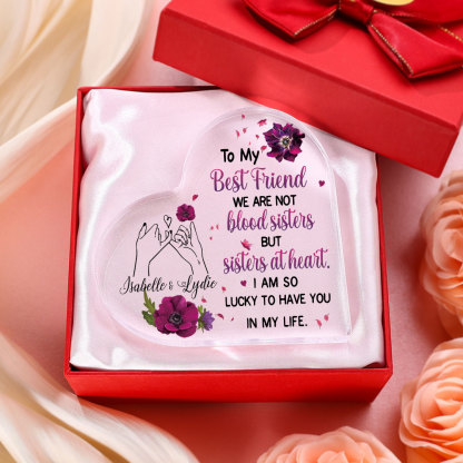 To My Best Friend Acrylic Heart Keepsake Customised 2 Names Violets Ornament "We Are Not Blood Sisters But Sisters At Heart" Gift For Her-Jessemade AU