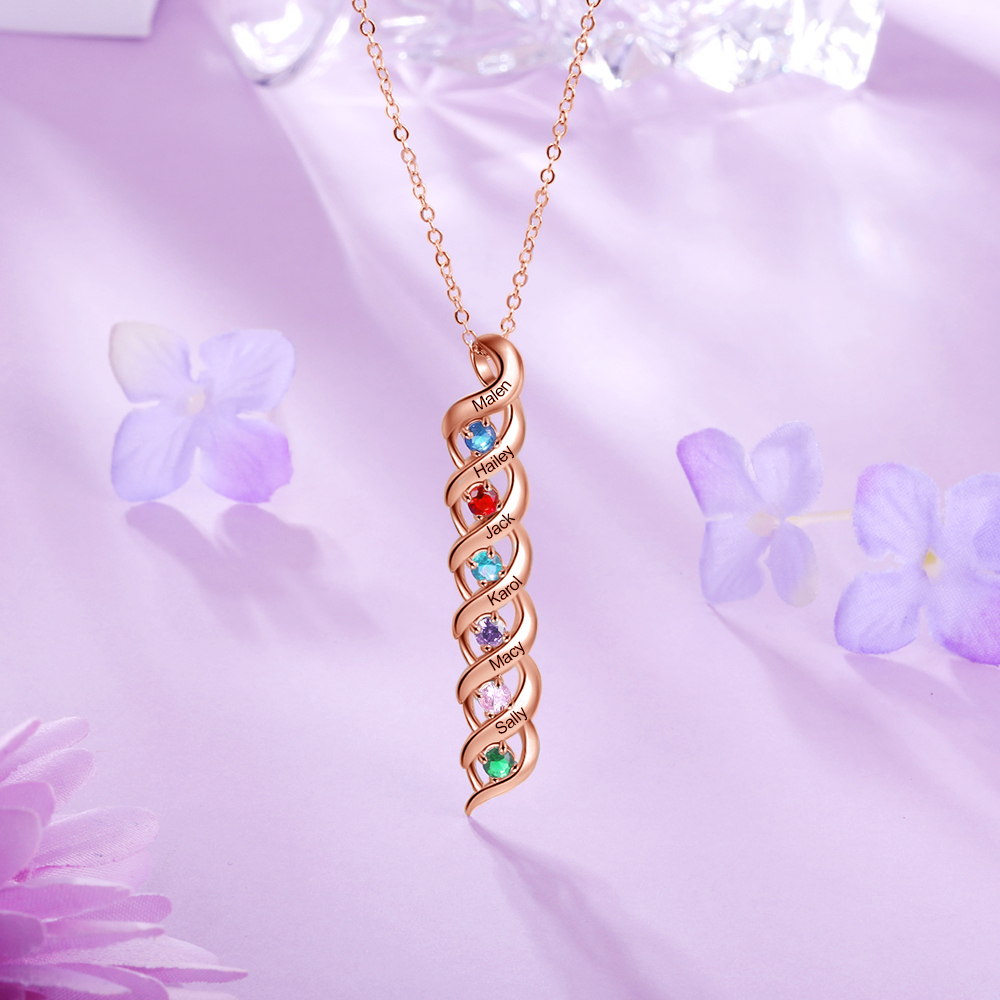 Customised Necklace Cascading Pendant with 6 Birthstones Engraving 6 Names Gifts for Her-Jessemade AU