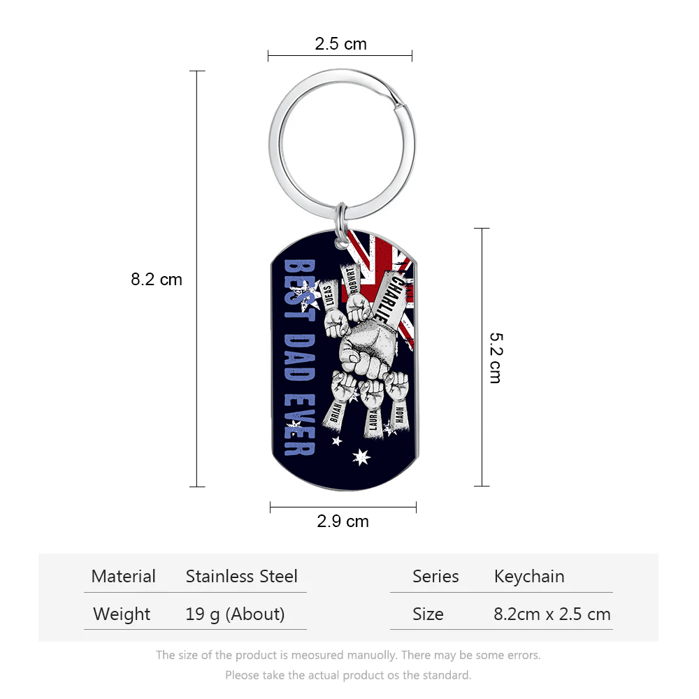 Personalised 6 Names Australian Flag Keychain Fist Bump Keychain Father's Day Gift - Best Dad Ever-Jessemade AU