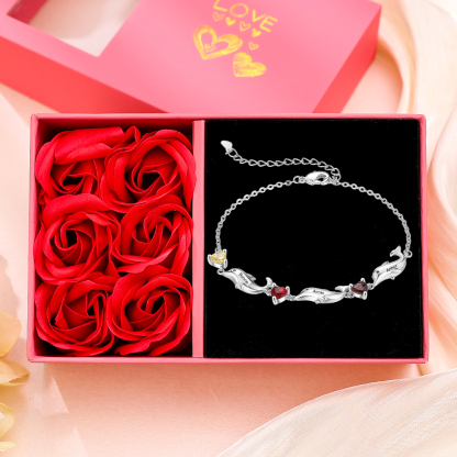 Dolphin Bracelet Personalised 3 Birthstones & 3 Names Women Bracelet-Jessemade AU