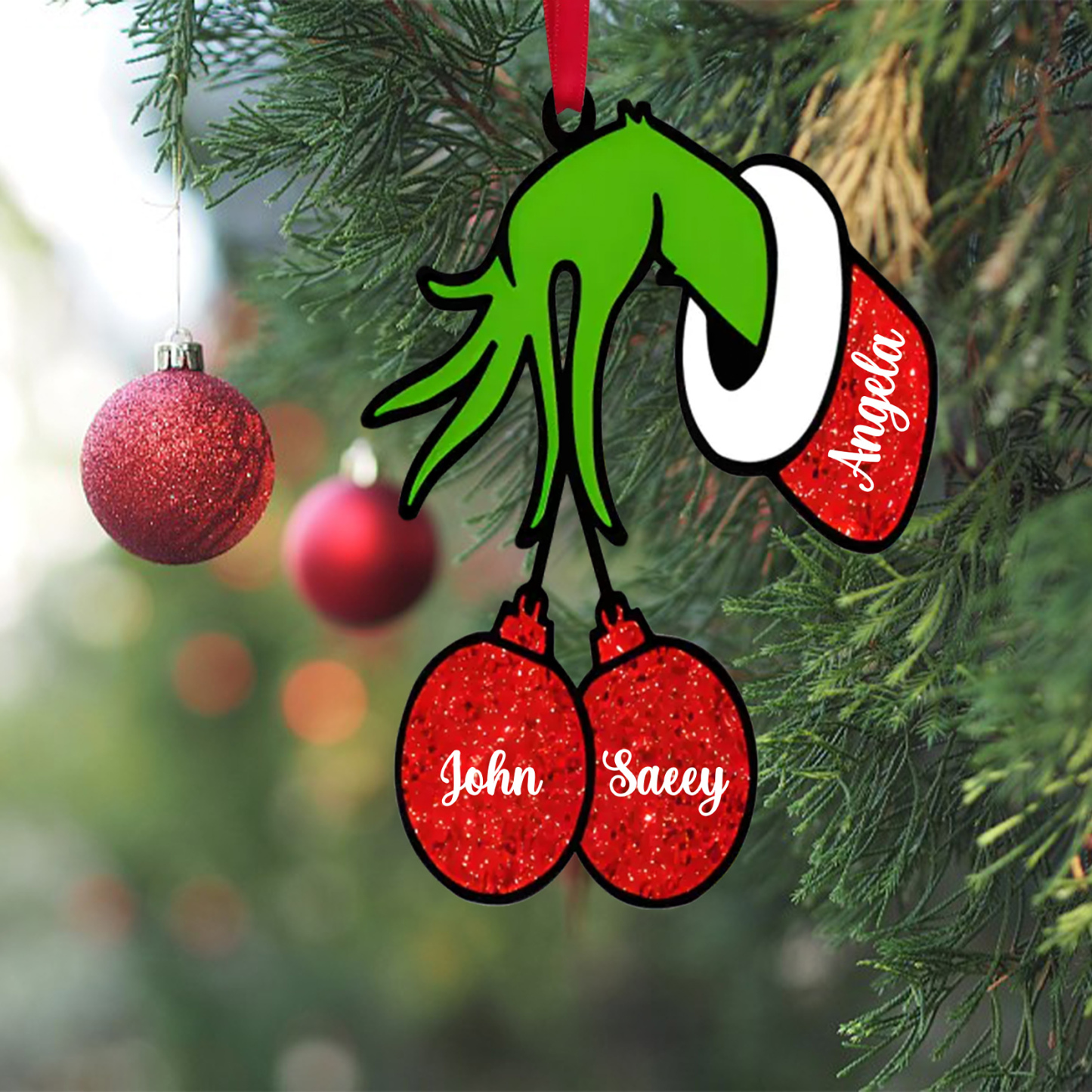 3 Names -Personalised Wooden Christmas Ornaments Customised Name Grinch Christmas Ornament Gifts for Family Friends-Jessemade AU