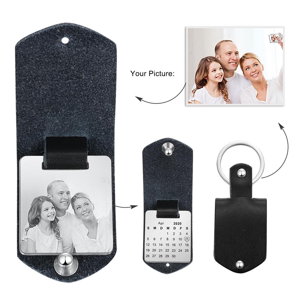 Jessemade Leather Key Fob Custom photo keychain  Gift for boyfriend picture key chain  key fob leather Calendar
