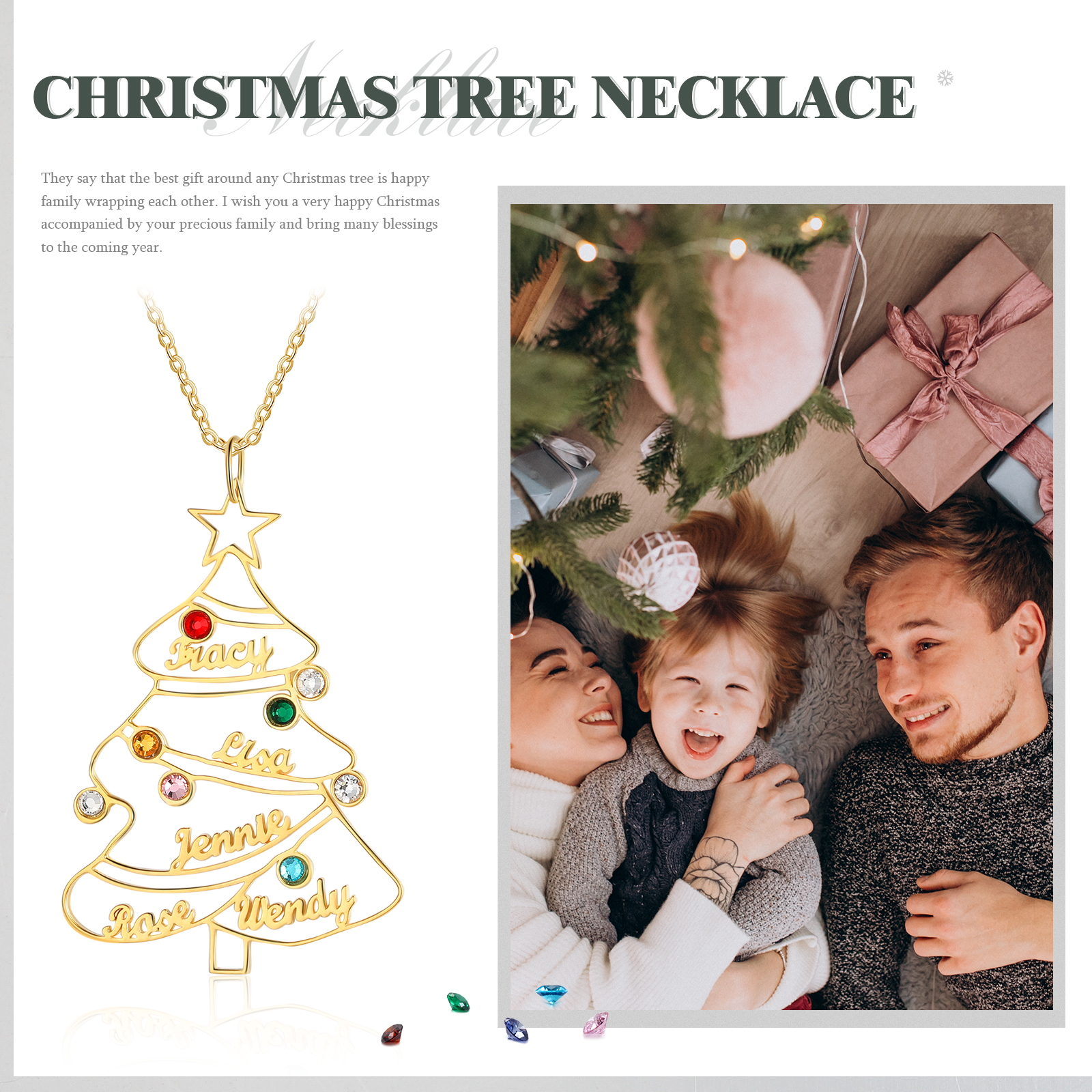 Personalised Name Necklace Custom 8 Birthstones Christmas Tree Necklace Gifts for Her-Jessemade AU