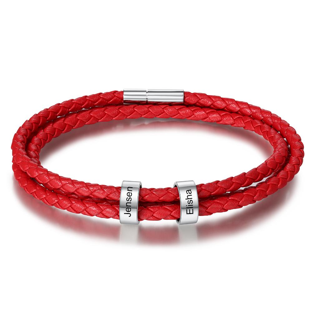 Braided Leather 2 Beads Men's Bracelets Gifts For Him Best Gift For Dad-Jessemade AU