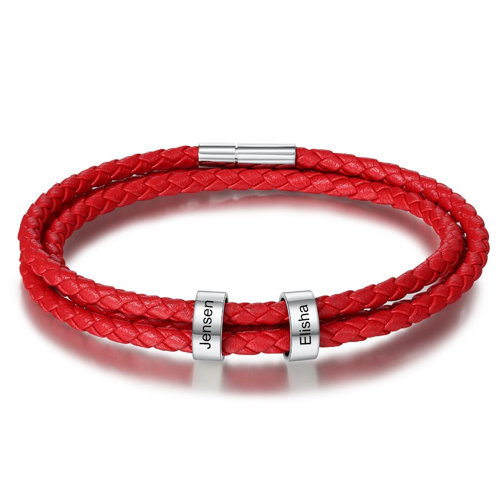 Braided Leather 2 Beads Men's Bracelets Gifts For Him Best Gift For Dad-Jessemade AU