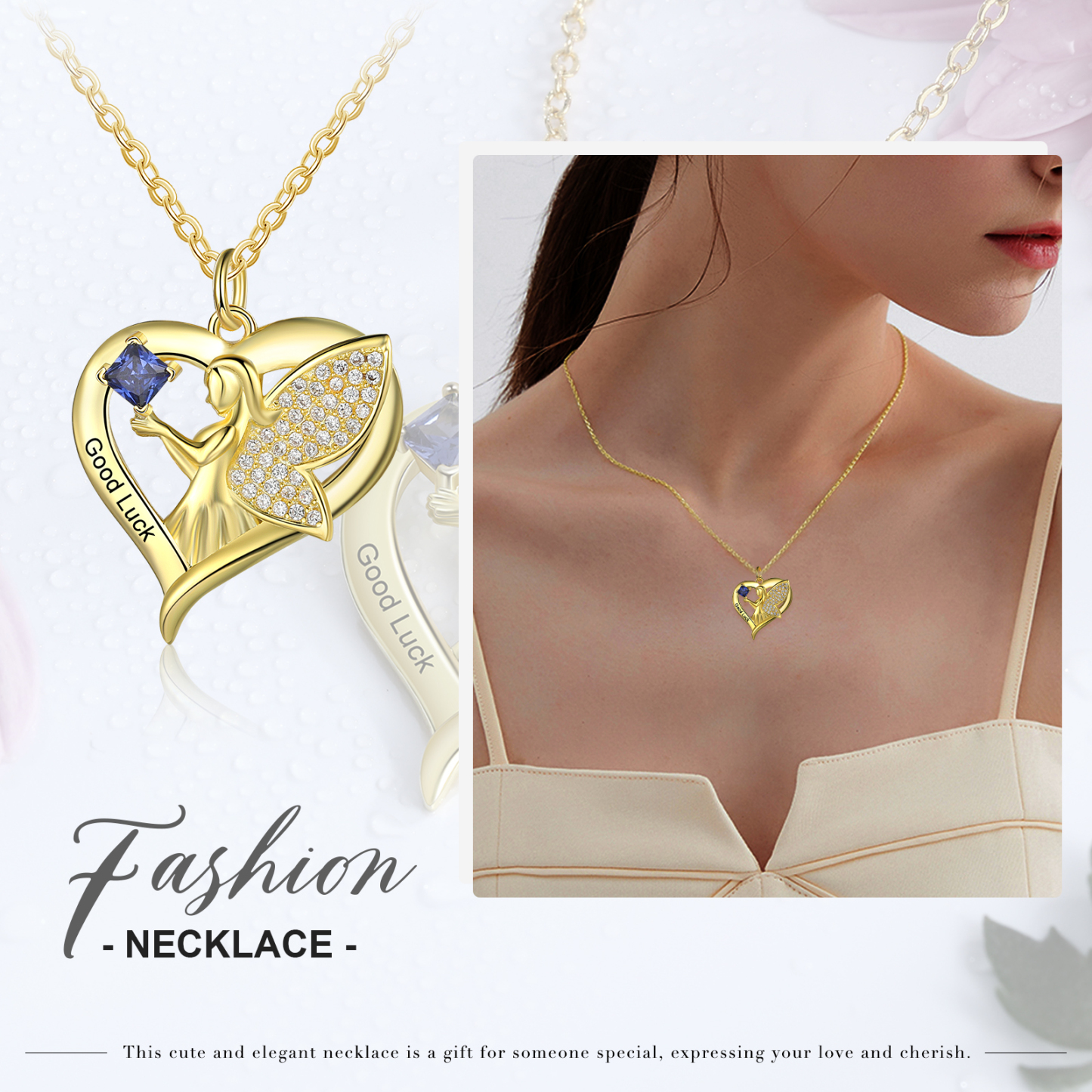 Personalised Heart Elf  Necklace With Birthstone Custom Text Gifts For Her-Jessemade AU