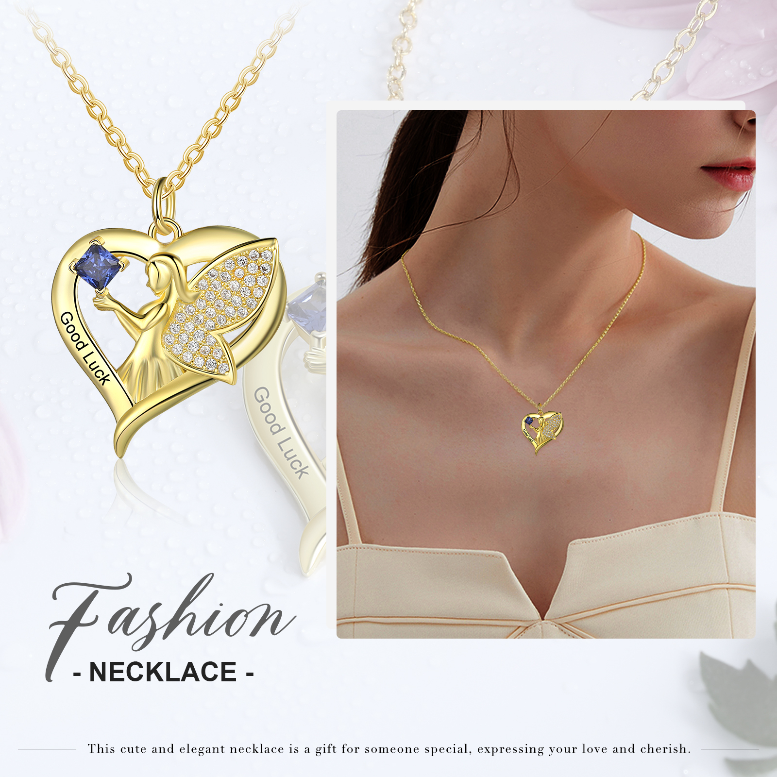 Personalised Heart Elf  Necklace With Birthstone Custom Text Gifts For Her-Jessemade AU