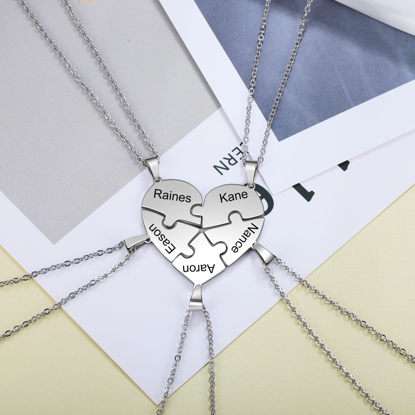 Personalised Heart Puzzle Necklace With 5 Names Gifts For Her-Jessemade AU
